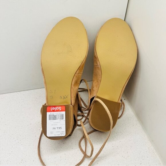 NWT Steve Madden Admire Sandals Sand Tan Leather Suede Lace Up Heel Sz 7.5B Flaw - Picture 15 of 16